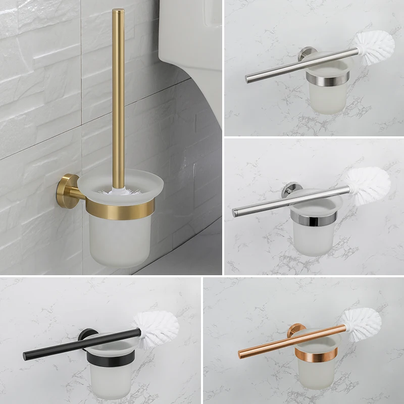 Set di scopino per WC elegante in acciaio inossidabile (argento) con manico lungo e supporto igienico per il bagno. | Leroy Merlin