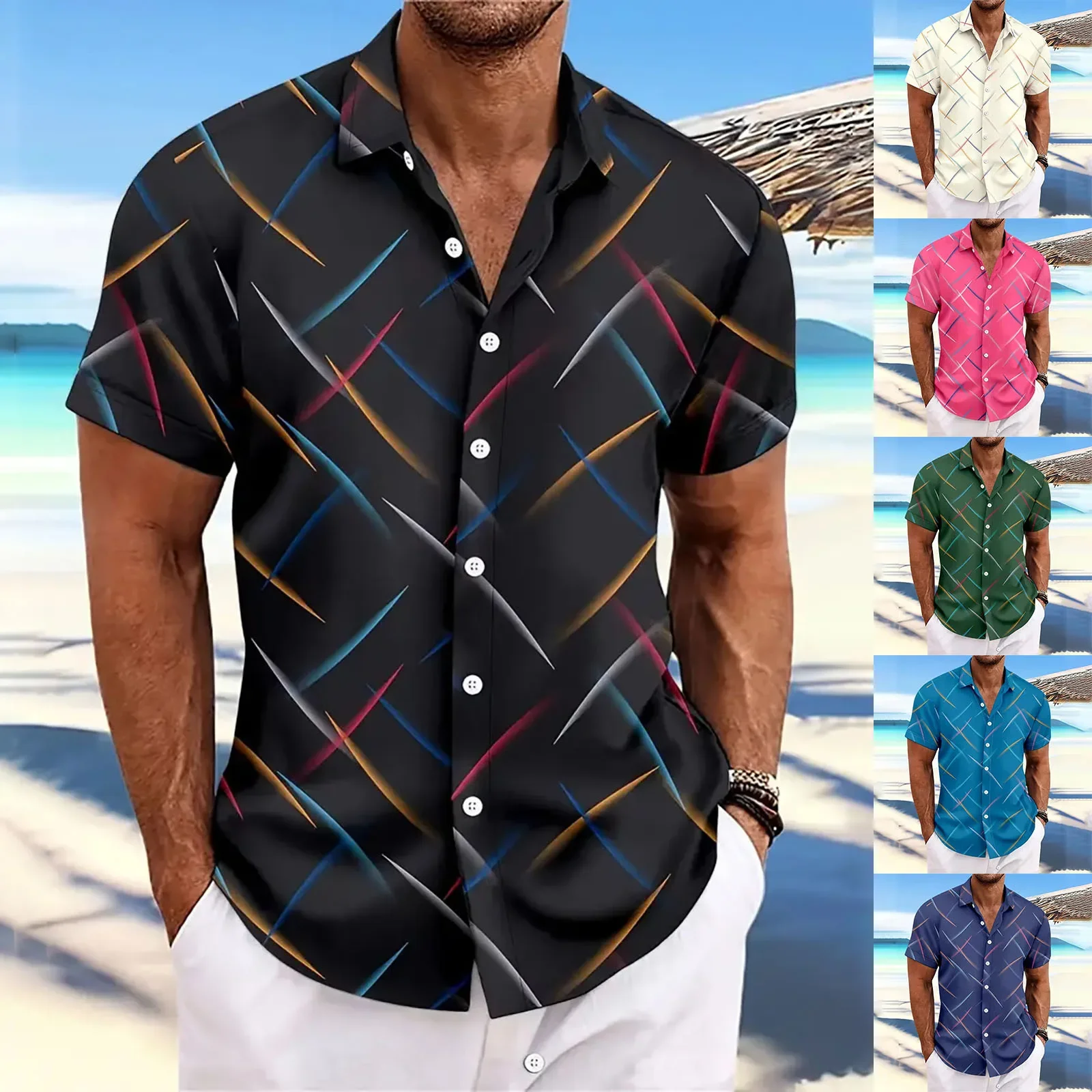 

Summer Fashion Men's 3D Printed T-Shirt Lapel Short Sleeve Cropped Top Fashion Feather Casual Button Cardigan Men's T-Shirt