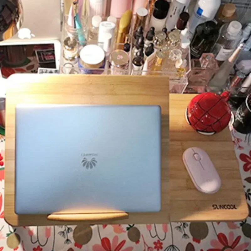 Portable Folding Laptop Desk Bed Accessories Folding Tray Dormitory Bed TableModern Wooden Carving Multi-Functional Workspa