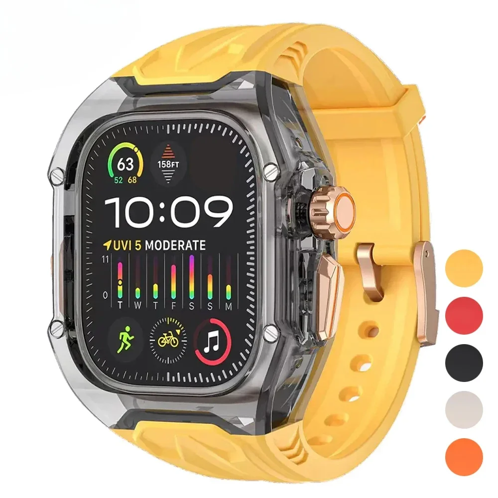Apple Watch 11 10 987 46 45mm Kordon Kılıfı için Şeffaf Modifikasyon Kiti, IWatch Serisi 44 40mm 654SE Kauçuk Kordon Yenileme Modu