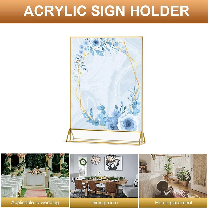 4Pack 8.5X11 Gold Picture Frame Acrylic Sign Holder Wedding Signs Table Numbers Menu Holders Kit