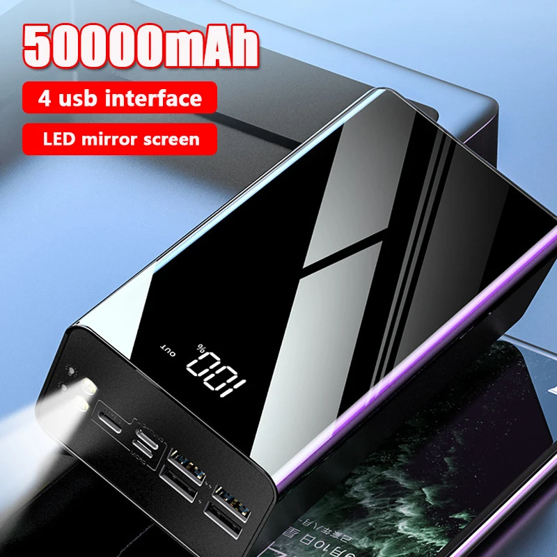 50000mAh Power Bank QC Fast Charging Powerbank 4 USB Interface LED Display Portable External Phone Charger For Xiaomi