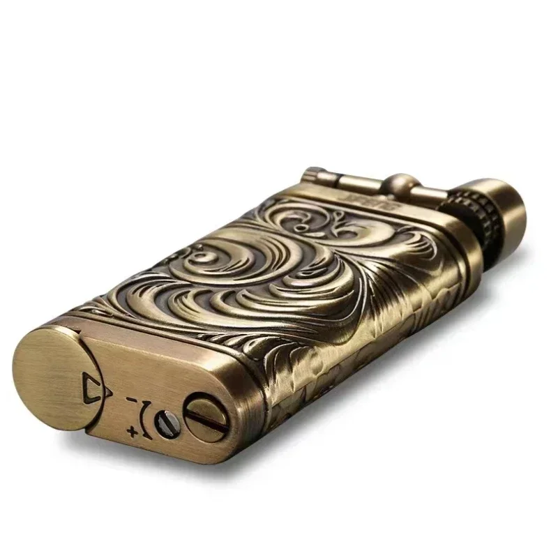 JIFENG Vintage Metal Grinding Wheel Brass Pipe Gas Lighter with Tobacco Pipe Tamper；Gentleman's Cigarette Cigar Butane Lighter 5