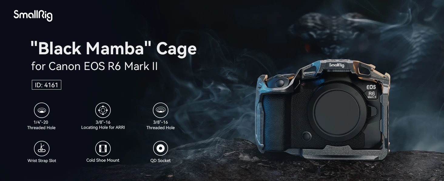 “Black Mamba” Camera Cage for Canon EOS R6 Mark II Built-in Arca-Swiss Quick Rel