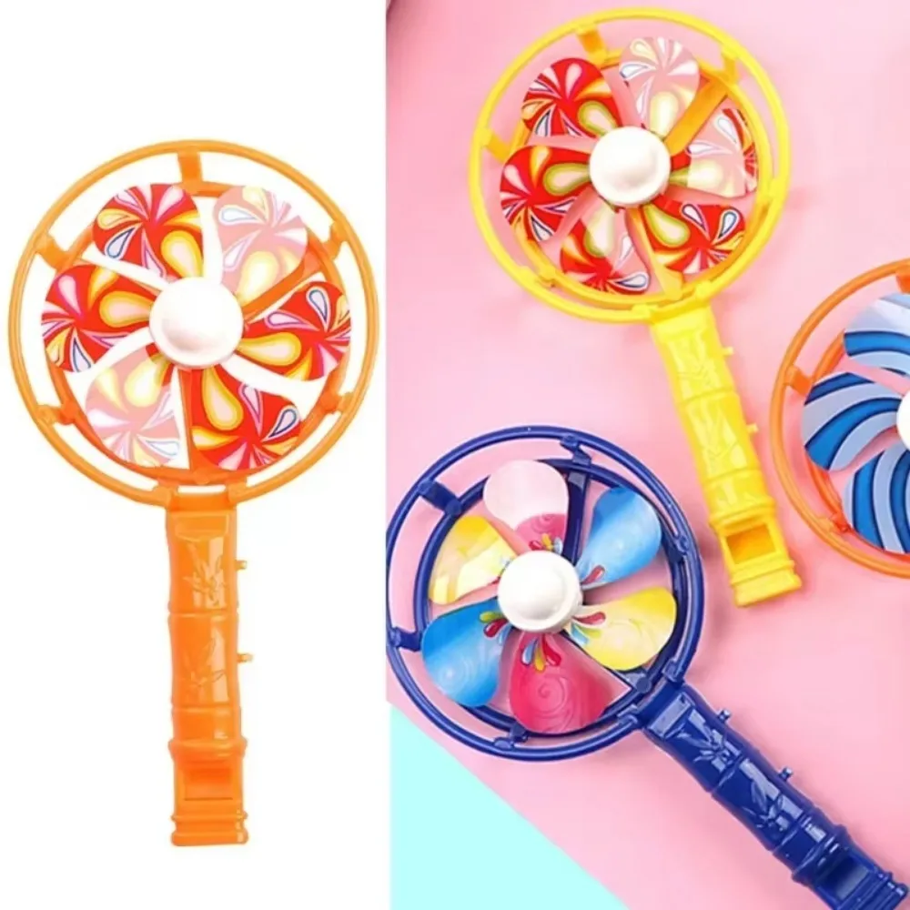 10PCS Rainbow Creative Windmill Toys Whistling Handle Pinwheel Wind Spinner Children Educational Candy Color Retro Toys