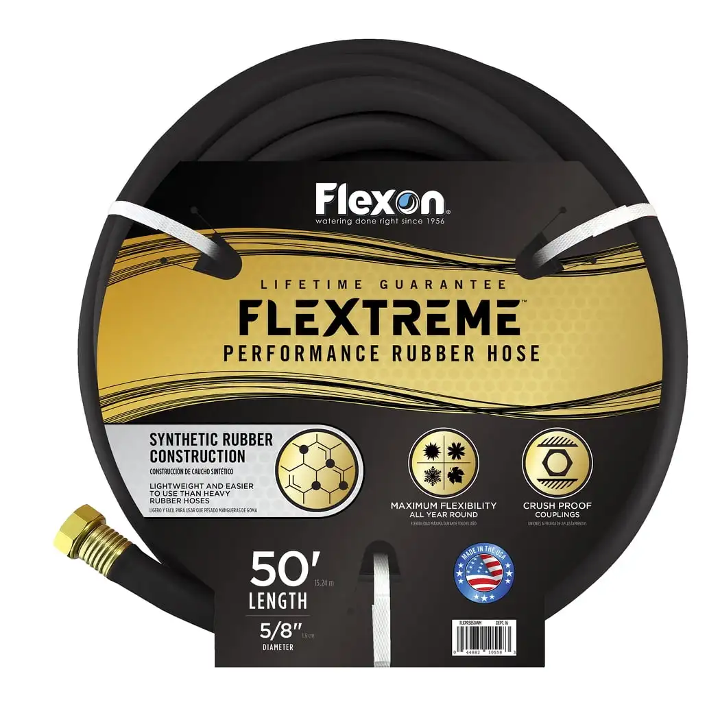 

Шланг садовый Flexon, 5/8 дюйма х 50 футов, резиновый, черный