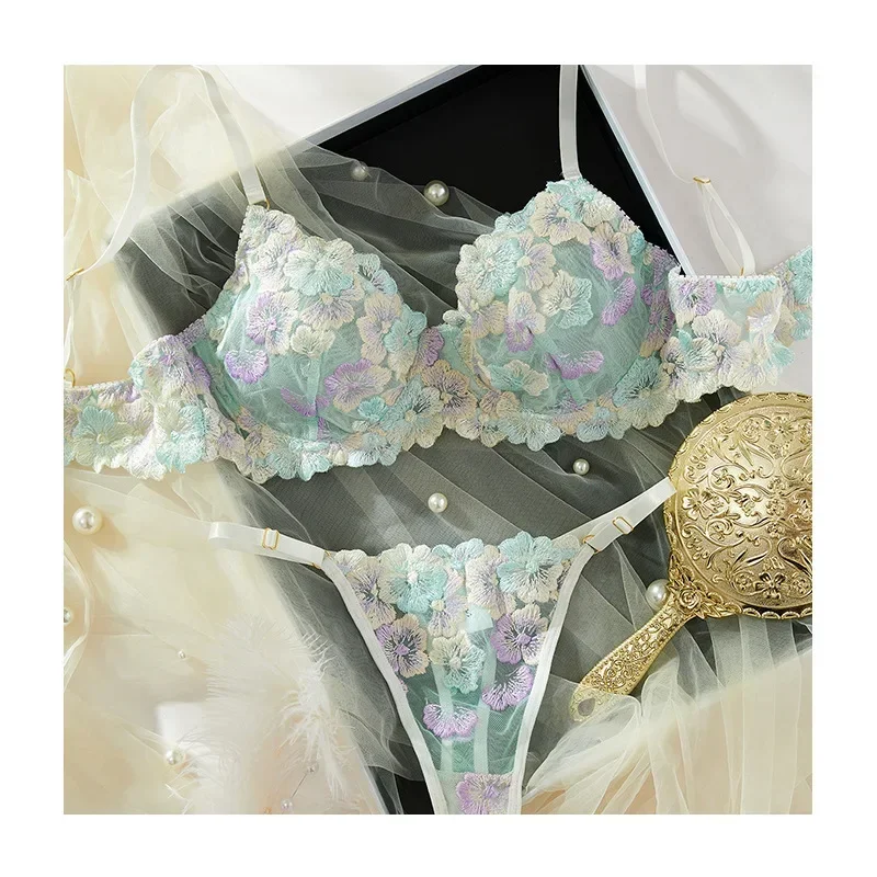 Lingerie Sexy Delicate Underwear Bra and Panties Lace Embroidery Set Fairy women Beautiful Brief Sets