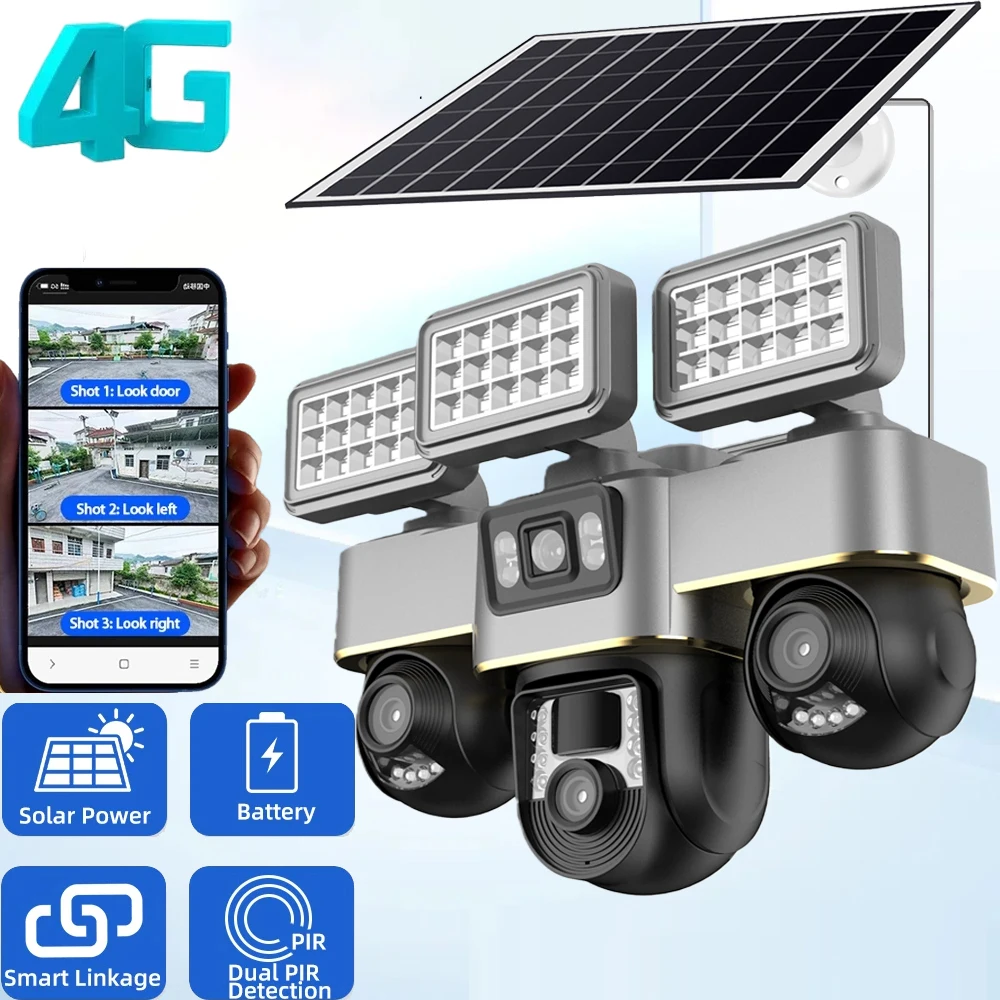 Solar Camera 4G With Sim Card Outdoor 3-Lens PTZ 3 Screen 10X Zoom ...