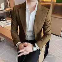 2024 High-quality stylish and handsome two-grain single-breasted suit jacket solid color business casual suit for men 1