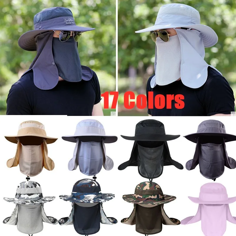 

Wide Brim Hiking Fishing Outdoor Face Neck Cover Sun Hat Detachable