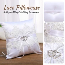 

Delicate Wedding Supplies Party Pearls Lace Ring Pillow Ribbon Bowknot Cushion Bearer for Engagement Marriage Proposal Decor