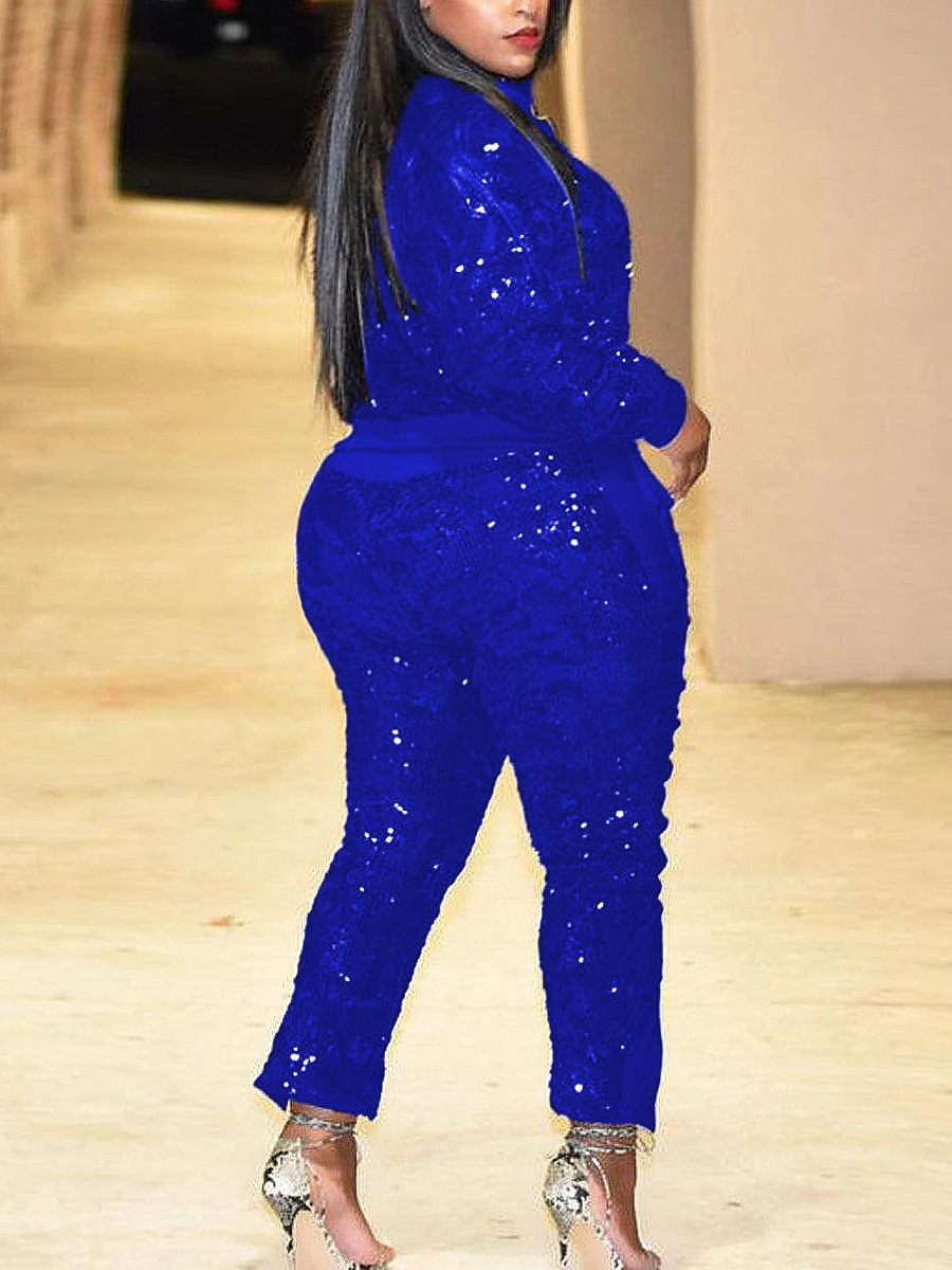 Sa2ce24aa1d9d4f92bd1131b12dfea6fe1 Plus Size Two Pieces Sets Velvet Sequined Zipper Design top coat Pants Set Fashion party Evening women's matching set Mallzona