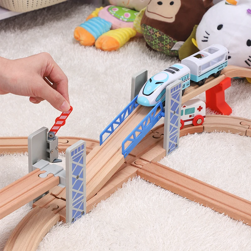 Wooden Train Tracks Railway Toys Set Wooden Double Deck Bridge Wooden Accessories Overpass Model Kid's Toys Children's Gifts