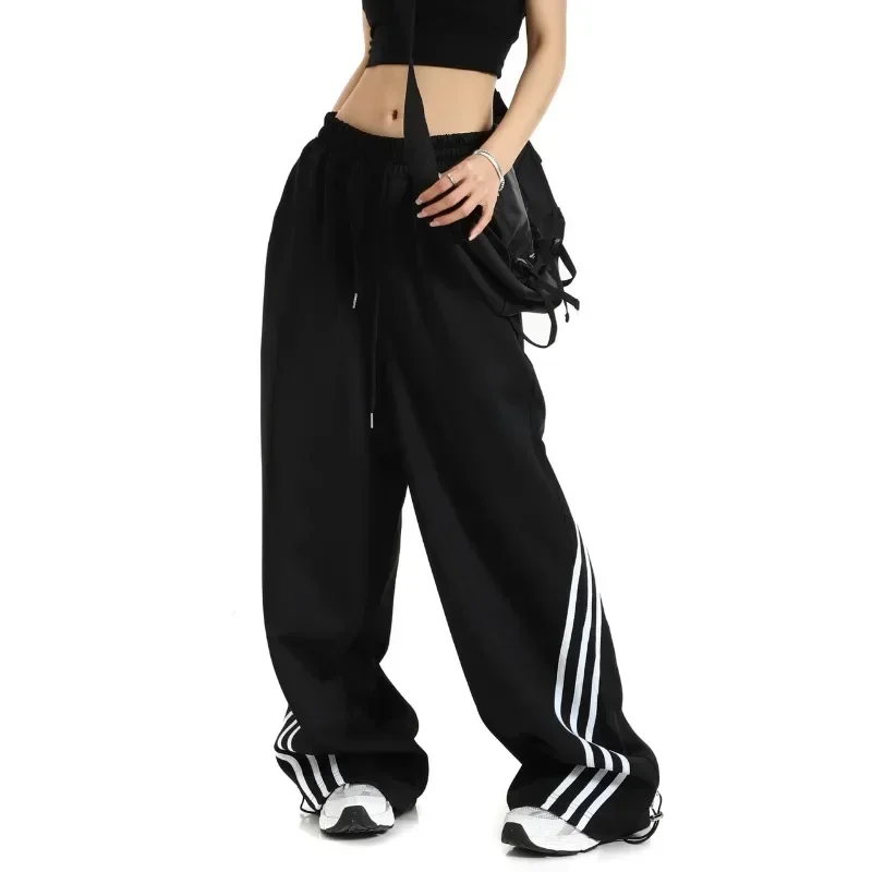 

Deeptown Oversized Harajuku Sweatpants Women Black Striped Korean Streetwear Vintage Wide Leg Jogger Pants Kpop Hippie Trousers