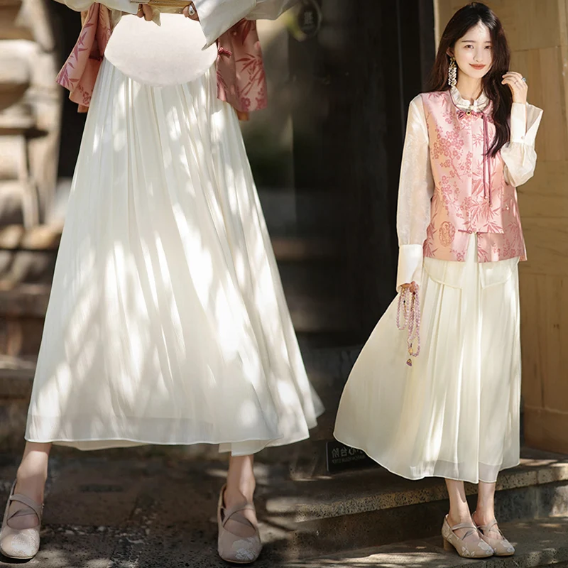 Spring Summer Maternity Belly Skirt Chinese Style Long Loose Pregnant Woman Pleated Skirts Fashion Pregnancy Umbrella Skirt