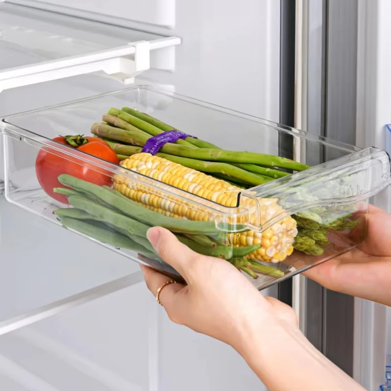 New Refrigerator Drawer Style Food Storage Box, Fruit Packaging Machine, Shelf Support, Sliding Plastic Cooking Container