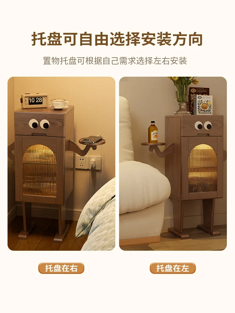 ~Robot bedside table Solid wood sofa with lamp Side table Creative bedside