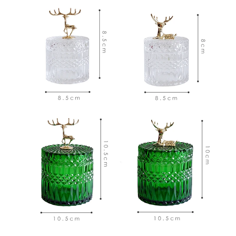 French Elk Glass Storage Jar Luxury Green Jewelry Cotton Swab Box Desktop Small Object Aromatherapy Candle Bottle Decor