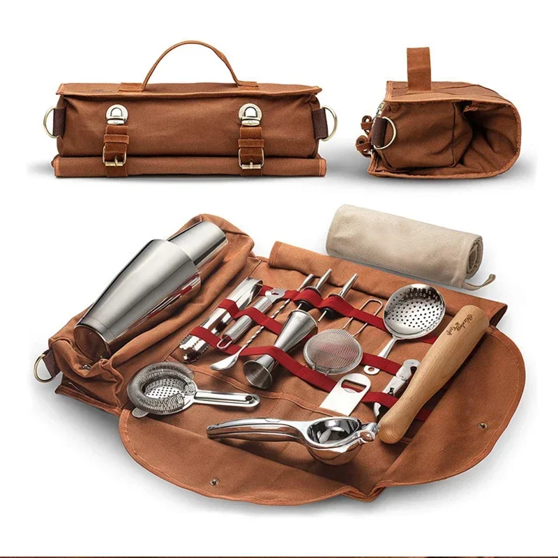 Professional Bartender Travel Bag Portable Bar Canvas Tool Bag Cocktail Shaker Wine Set Storage Without Tools cocktail shaker