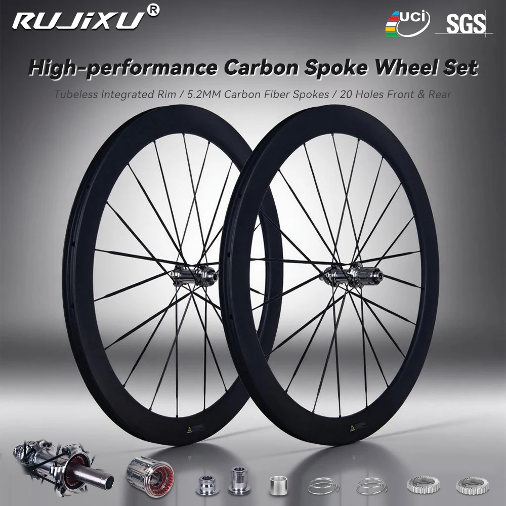 RUJIXU SS 1100g Super Light 60T Carbon Spoke Wheelset