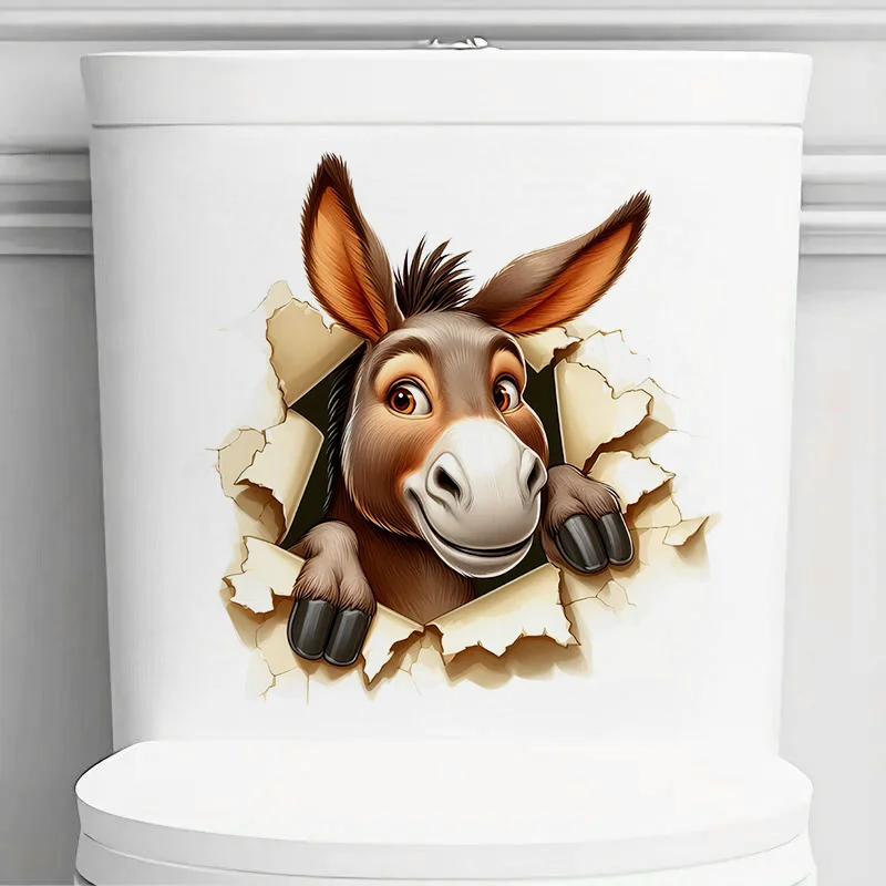 90860# Donkey in the Hole Toilet Sticker, Durable Material, Perfect for Home Wall Decor, Aesthetic Room Decoration