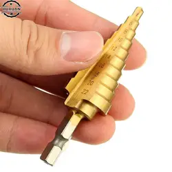1Pcs Durable 4-22MM HSS Hex Titanium Coated Step Cone Drill Bit Power Tool for Woodworking Hole Cutter