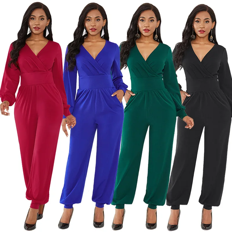 

DEARIRIS Women Casual Sexy V Neck Sparkly Jumpsuits Lantern Long Sleeve Onesie Loose Rompers Work Everyday Wear