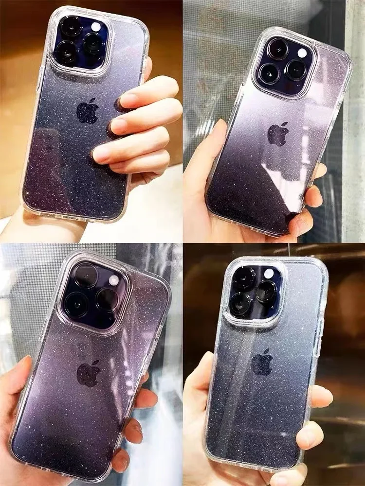 iPhone Case Luxury Glitter Bumper Bling Clear Case For iPhone 16 15 14 13 12 11 Pro XS Max Mini X XR 7 8 Plus Silicone Acrylic Cover funda