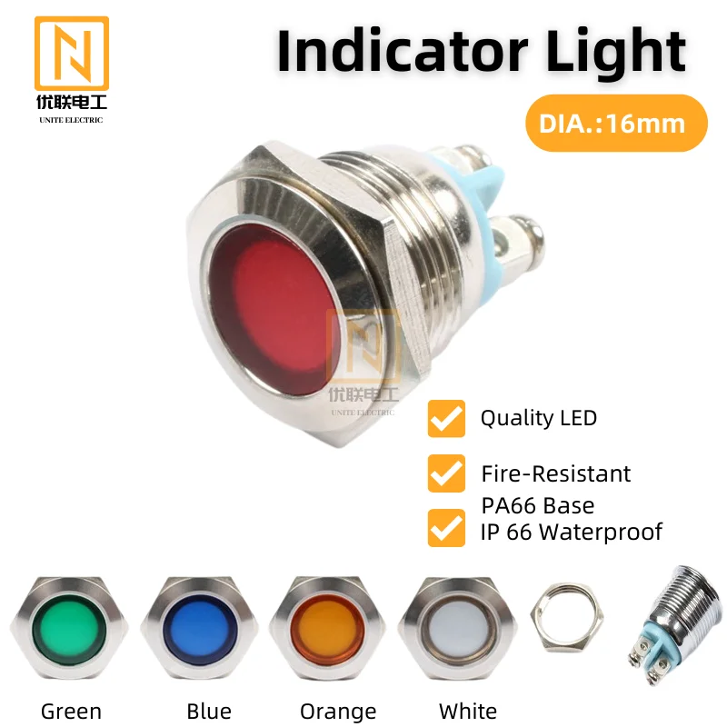 Uniteelec-10Pcs/Lot  Diameter 16mm Metal LED Waterproof Indicator Light for Car ,Truck ,Moter, SCrew Feet цена и фото
