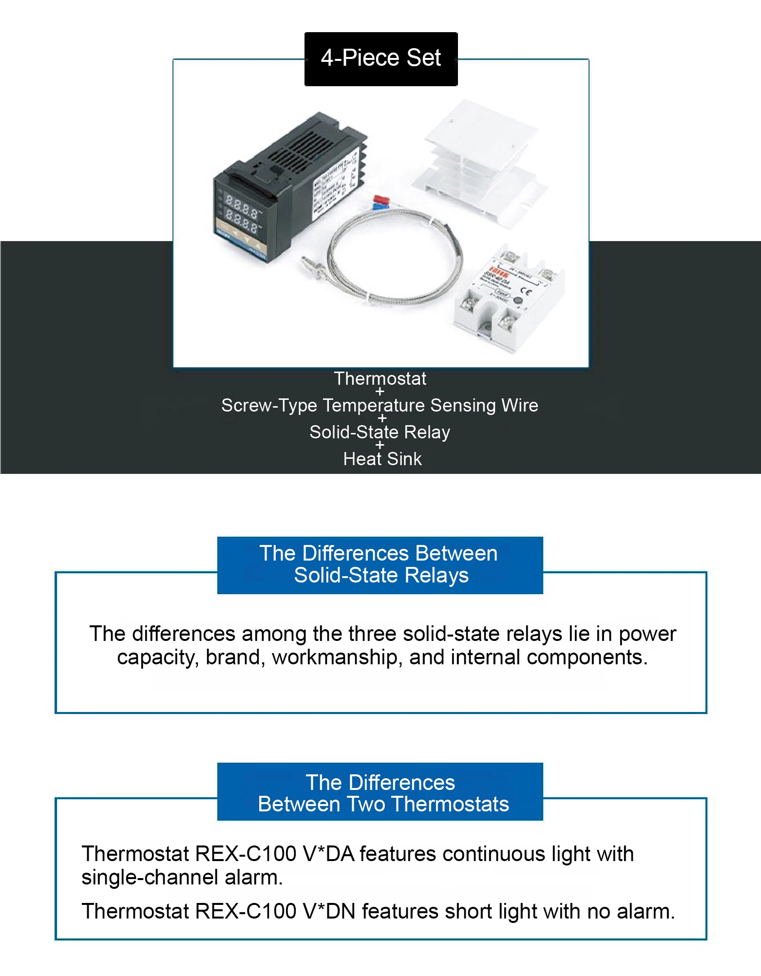 REX-C100 Temperature Controller Kit with K Type Thermocouple and 25DA 40DA 60DA
