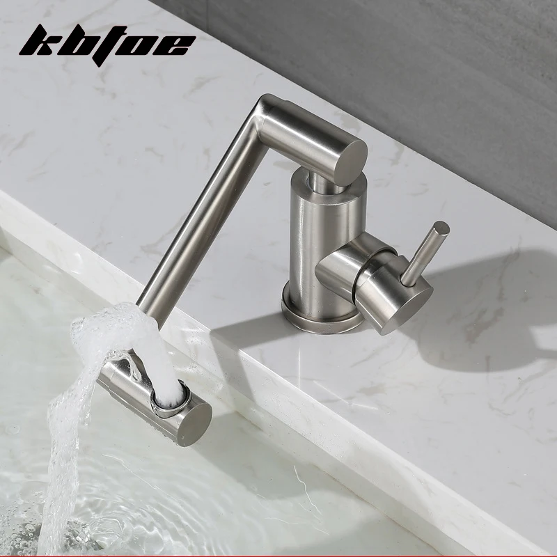 Brushed Nickel Wash Basin Faucet Bathroom Deck Mounted Hot and Cold Water Washbasin Toilet Sink Mixer Tap Stainless Steel Crane