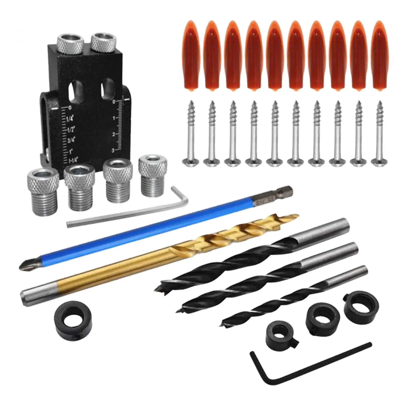 

Pocket Hole Jig Kit Jig Drill Bit Kit Hole Drilling Guide for Stair Wire Handrail Tight Space Joinery Work DIY Woodworking