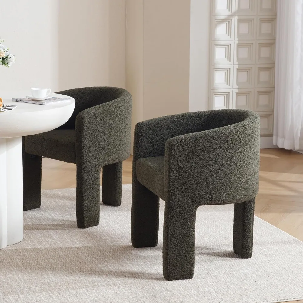 Modern Boucle Dining Chairs Set of 6 Barrel Sherpa Chair, Upholstered Accent Chair with Arms Comfy Side Chair Accent Chair 2