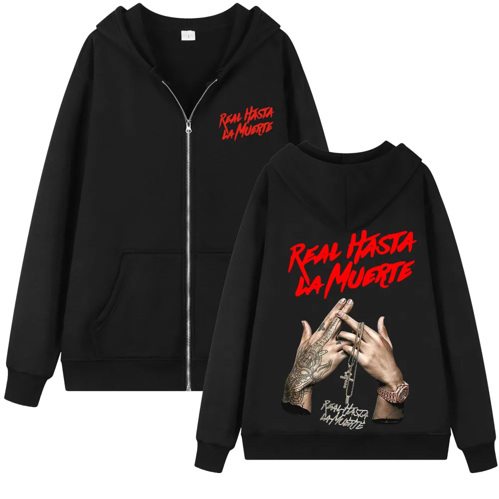 

Rapper Anuel AA Oversized Zip Up Women/Men Hoodie Sweatshirt Real Hasta La Muerte Zipper Hooded Jacket Casual Sportswear