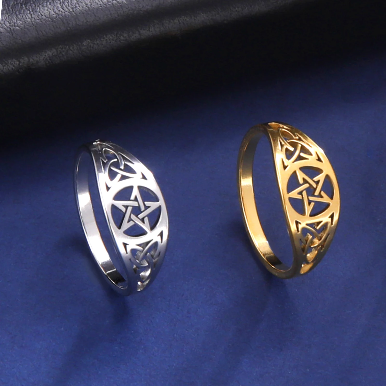 Likgreat Gothic Celtics Knot Pentagram Ring Donna Uomo Acciaio Inossidabile Supernatural Wicca Amuleto Anelli Coppia Gioielli Strega Regali