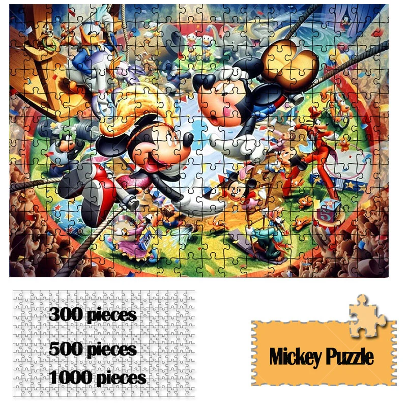 

Disney Mickey Mouse Jigsaw Puzzles 300 Pieces/500 Pieces/1000 Pieces Cartoon Puzzle Education Toys For Children's Room Decor