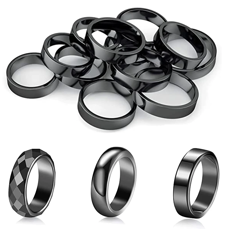 Anillo de hematita negra Lisa para hombres y joyería regalo Simple, piedra Natural, anillo de dedo curativo plano magnético, nuevo|Anillos| - AliExpress
