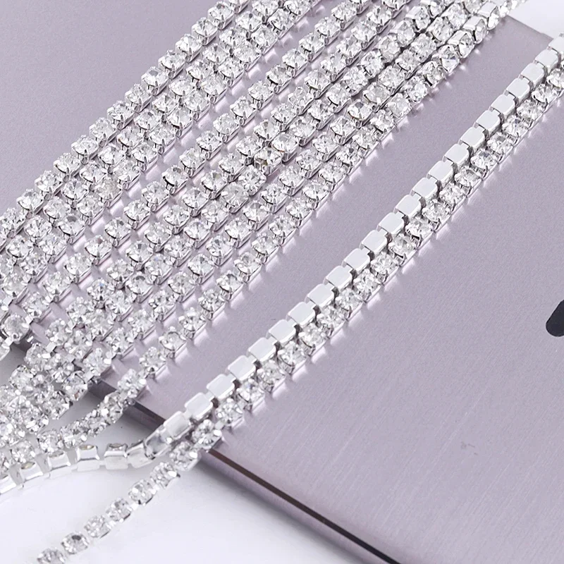 RESEN SS6-SS18(2mm-4.5mm)Silver/Gold Base Clear Crystal Dense Rhinestone Chain Apparel Sewing Glass Rhinestone Cup Chain Crystal rhinestone chain sew on rhinestones clear glass rhinestones crystal rhinestones glass rhinestones sewing rhinestones rhinestone crystals rhinestones beads