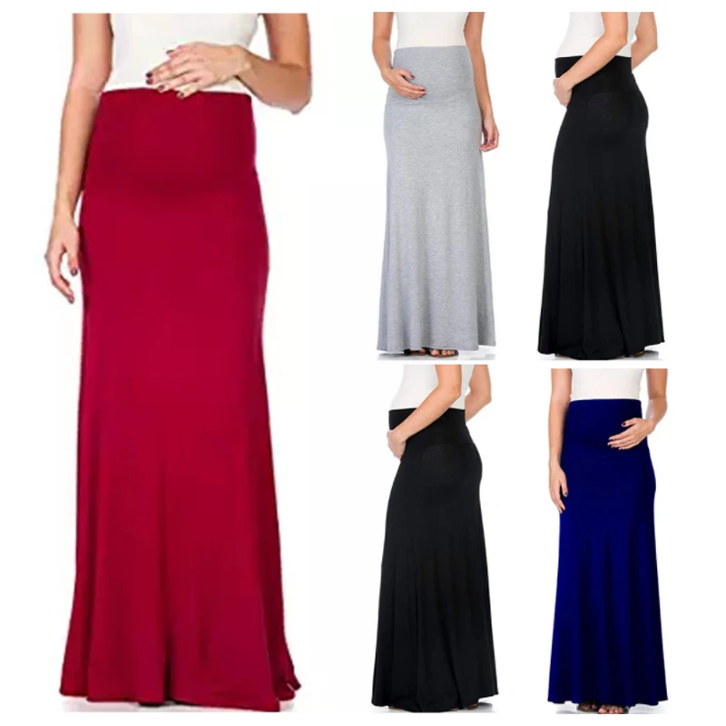 Pregnant Women Skirt Maternity Modal Skirt High Waist Good Stretch Foldable Waist Band Pregnancy Plus Size S-3XL