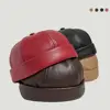 Quality Retro Brimless Hat Solid Color PU Leather Cap Adjustable Landlord Hat Landlord Hat Melon Skin Caps Adjustable Docker Cap 2