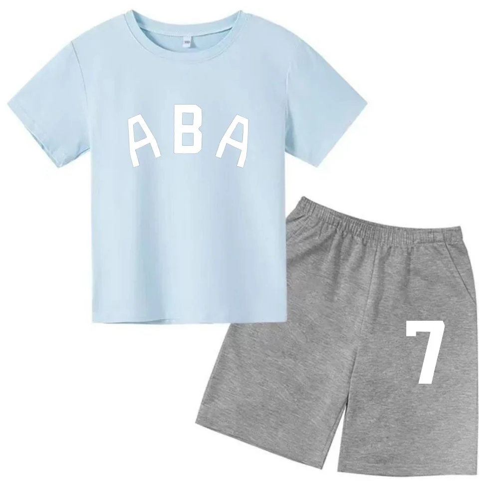 thumbnail image 1 of Ropa de bebé con estampado de letras para niños y adolescentes, conjunto de camiseta y pantalones cortos de verano de 2 piezas, conjunto informal de manga corta para niños y niñas, 1 of 5