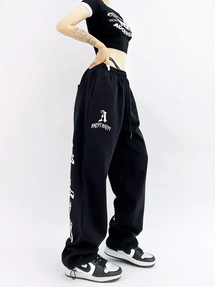 Deeptown Hip Hop Gothic Black Jogging Sweatpants Oversize Y2K Grunge Kpop Baggy Trousers Harajuku Graphic Wide Leg Sports Pants