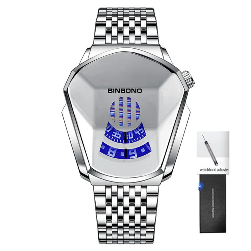 BINBOND Men's Stylish Luminous Quartz Watch with Steel Mesh Band and Touch Screen