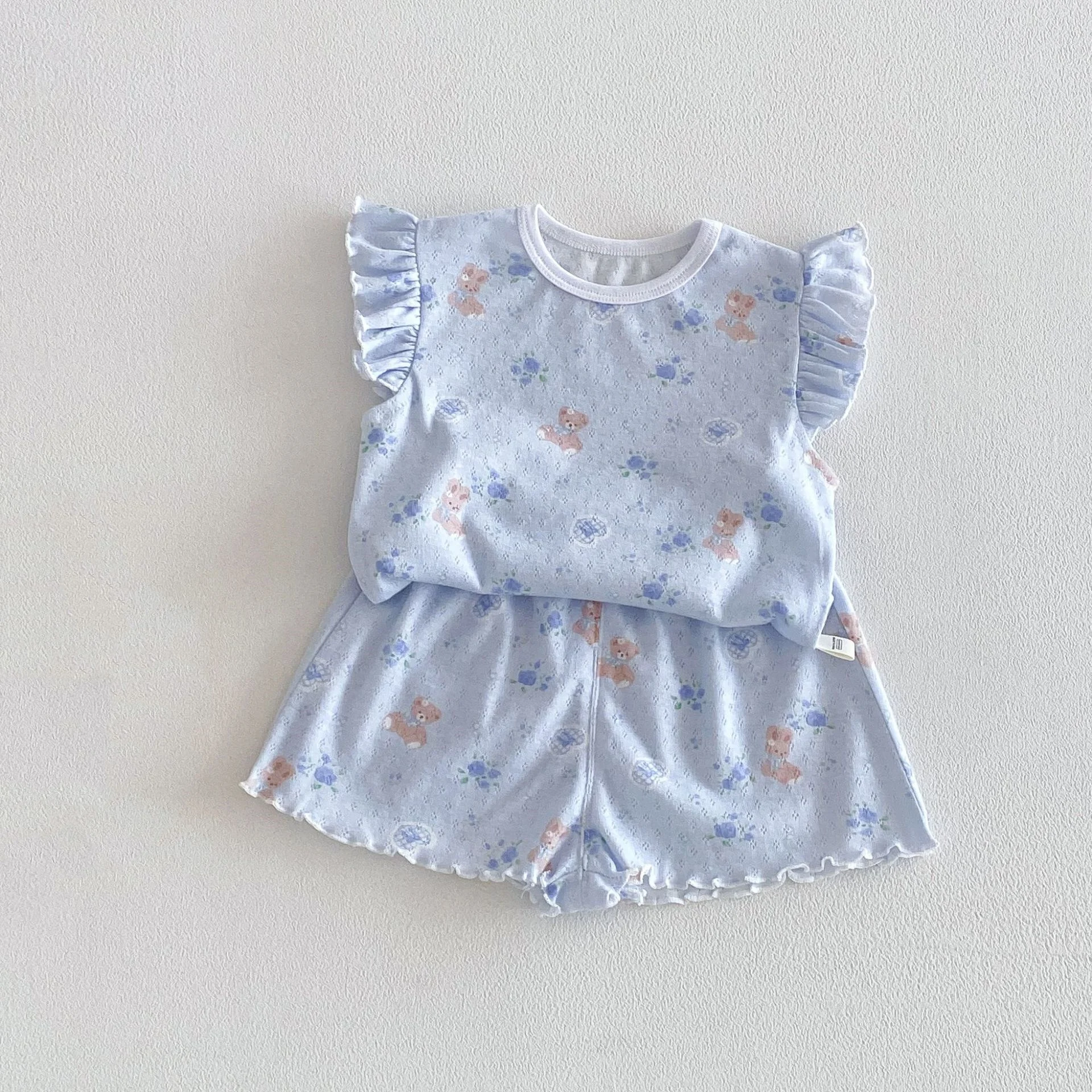 6M-5Y Summer Cute Kids Set Floral Flutter Sleeve Top+Ruffle Hem Shorts 2Pcs Clothing for Girls Breathable Soft Children Suit