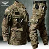 Men's Camouflage Set Spring Autumn Training Wear-resistant Jacket Thin Breathable Multi-pocket Cargo Pants Outdoor Working Suit 1