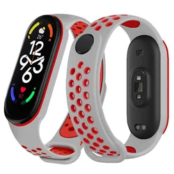 Silicone Air-Hole Sport Watchband Bracelet - Mi band 5 (20 gray red)