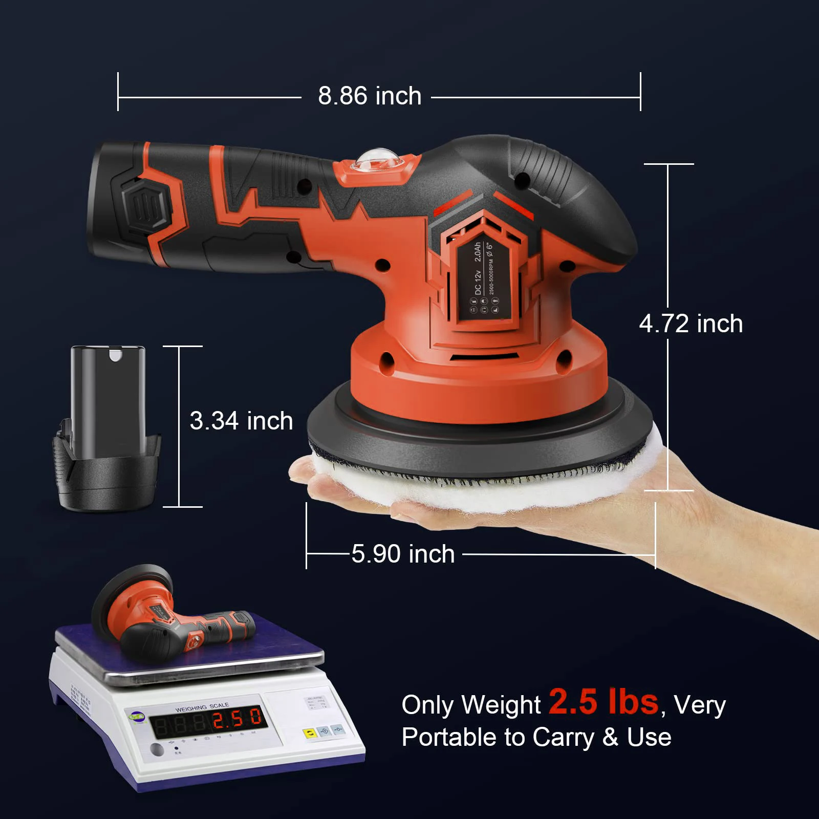 2000-5000rpm Cordless Car Polisher Wireless Car Polishing Machine Electric Polishing Wax Tool Noiseless 6 Variable Speeds