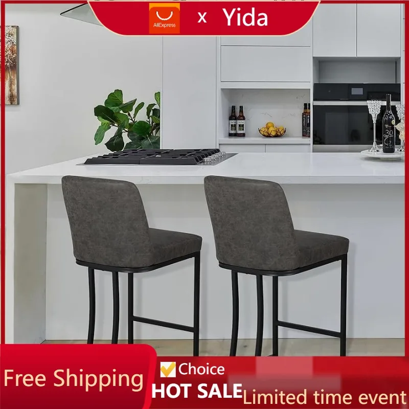 

Erste!Bravo Grey Counter Height Bar Stools with Back Set of 2 for Kitchen Counter 24 Inch Faux Leather Upholstered