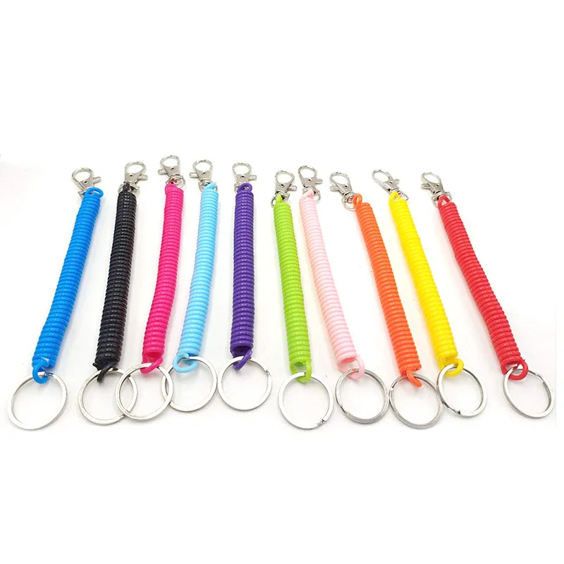 

200pcs/lot Plastic Retractable Keychains Elastic Rope Security Anti-lost Spring Keyring Outdoor Hiking Camping Key Ring Mixorder