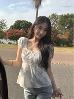 plus Size White irt Design Sensation Small ence Summer Age Reduction Top for Fat Sister Gentle Wind Sle Commute Korea...